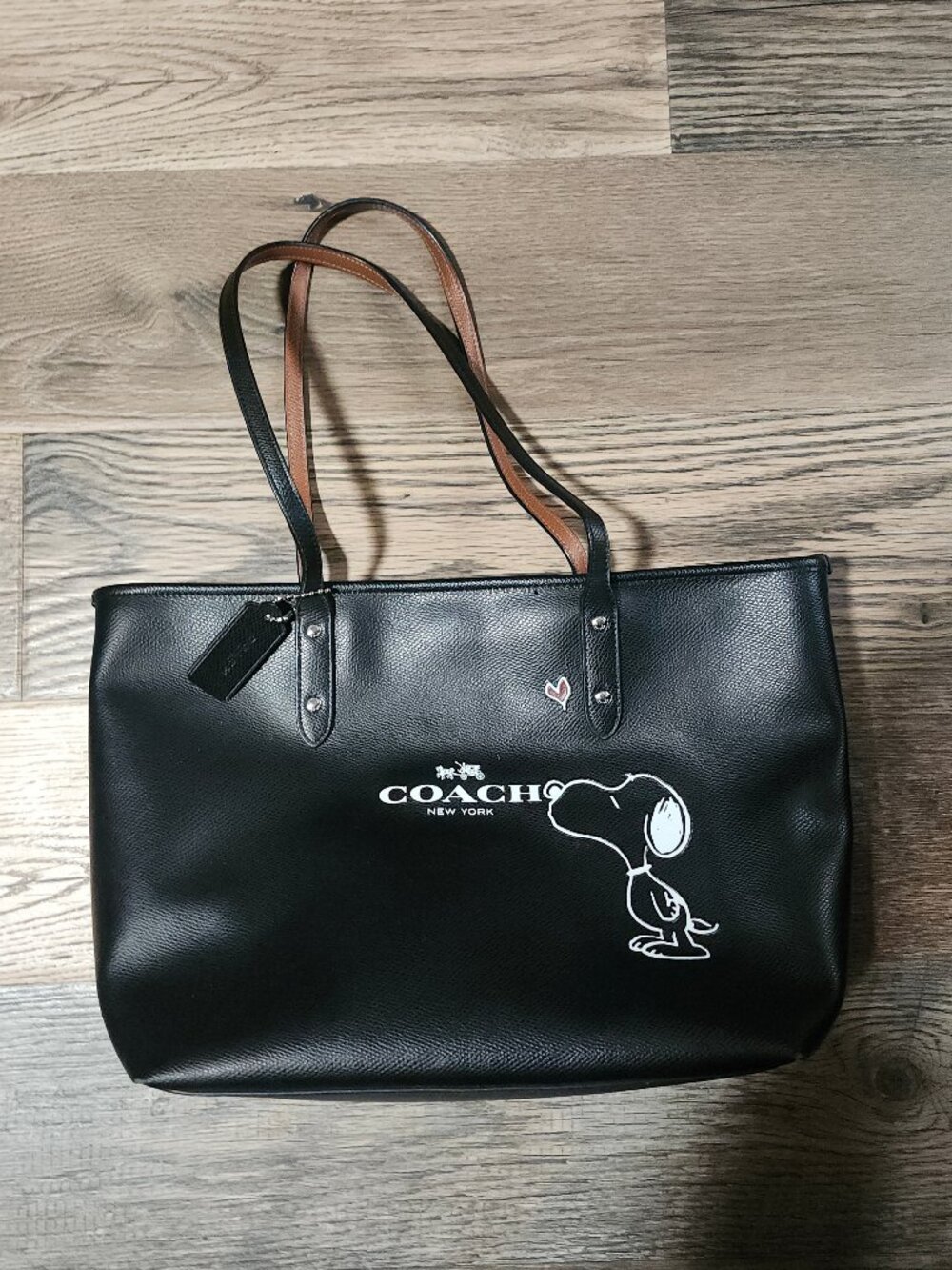 Coach Black Snoopy Peanuts Leather Tote Bag Purse